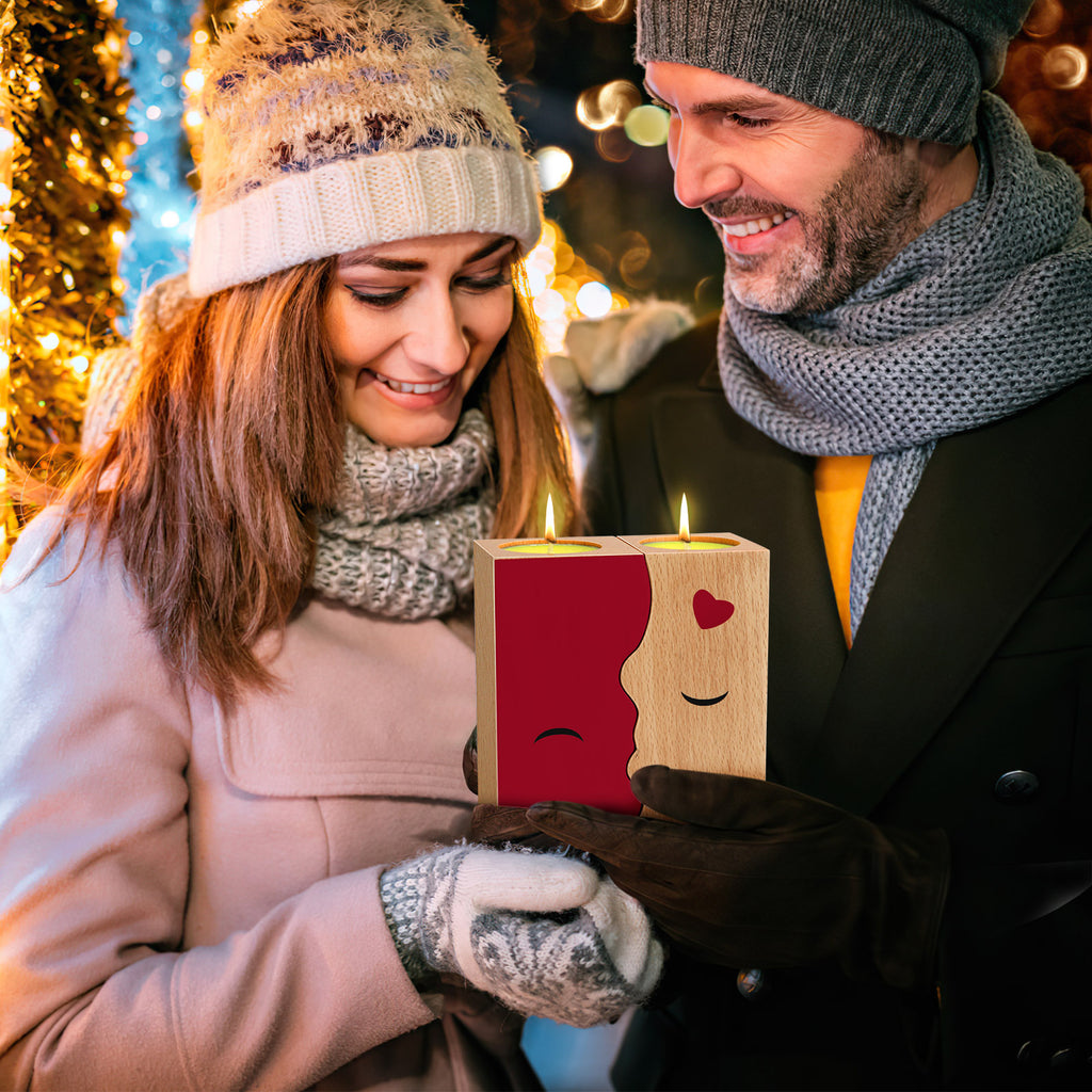 Valentine Special Kissing Candle Holder Set – Romantic Wooden Candle Holders for Couples & Best Friends