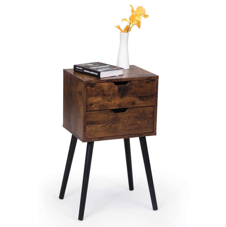 Modern Nightstand with 2 Drawers – Solid Wood Bedroom & Living Room Side Table