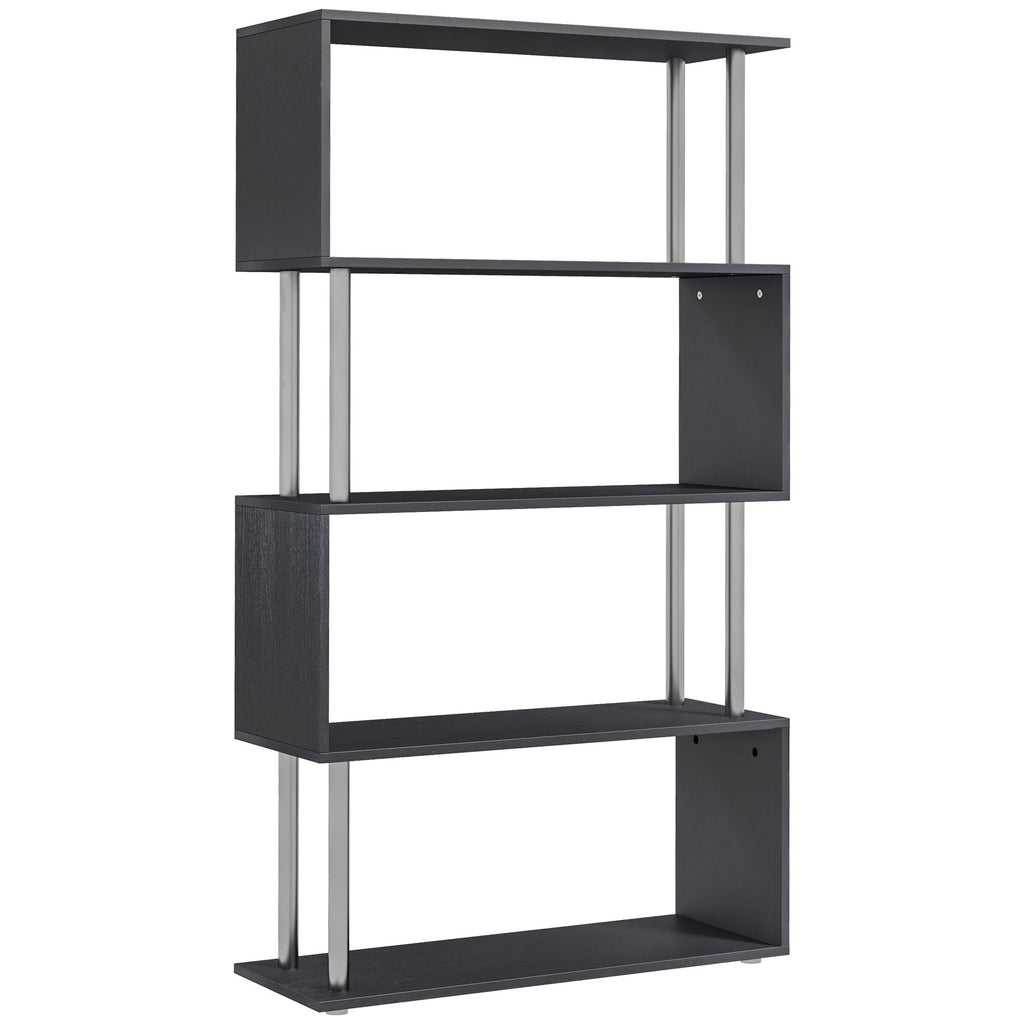 5-Tier S-Shaped Bookcase – Modern Wooden Storage Shelf for Home & Office (Black)