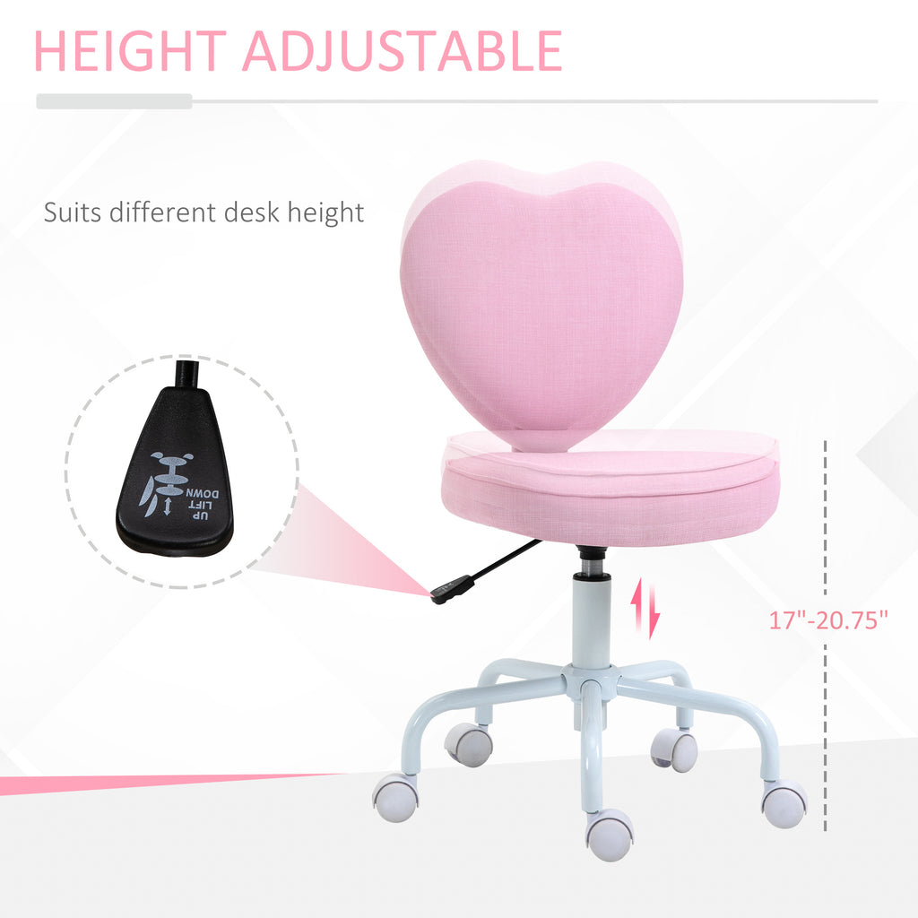 Pink Heart-Shaped Office Chair – Adjustable Height Cute Desk Chair with Wheels