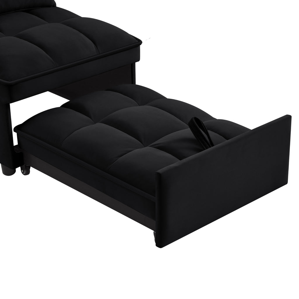 4-in-1 Multi-Function Single Sofa Bed – Velvet Pull-Out Sleeper Chair with Storage Pockets