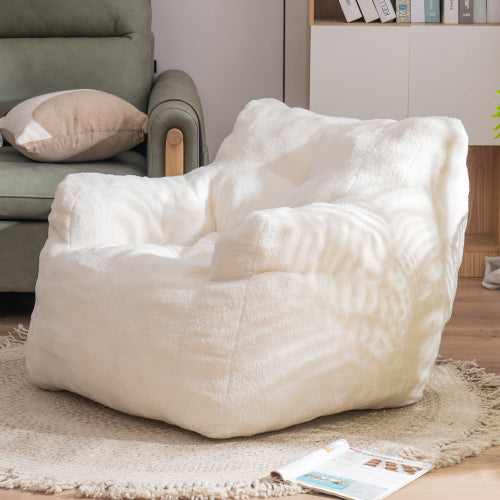 010 Soft Teddy Fabric Tufted Foam Bean Bag Chair – Ivory White