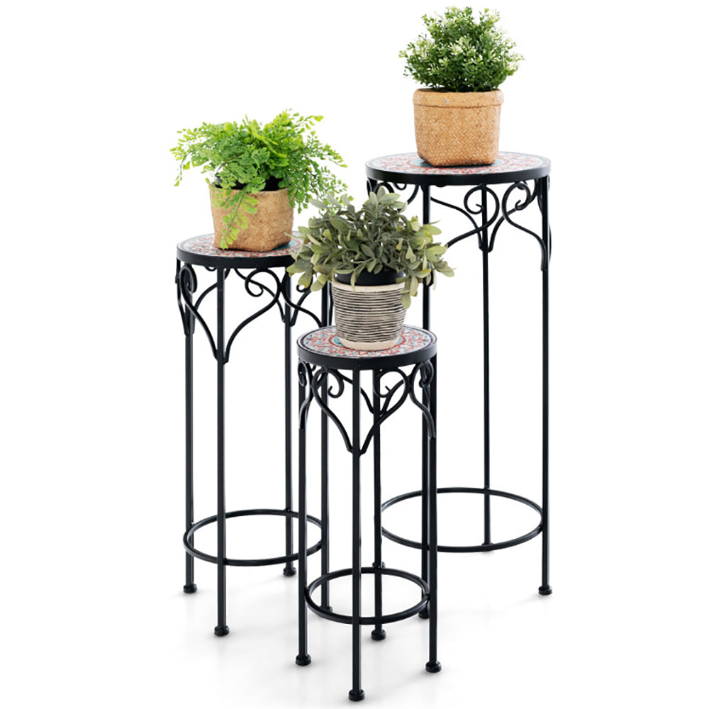 Decorative Flower Display Holder with Ceramic Top – 3-Piece Plant Stand for Indoor and Outdoor Use