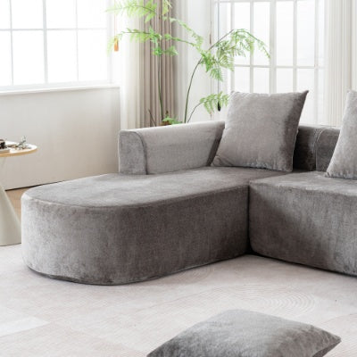 Modular Sectional Sofa with L-Shape Chaise – Modern Cloud Sleeper Couch (Grey Corduroy)