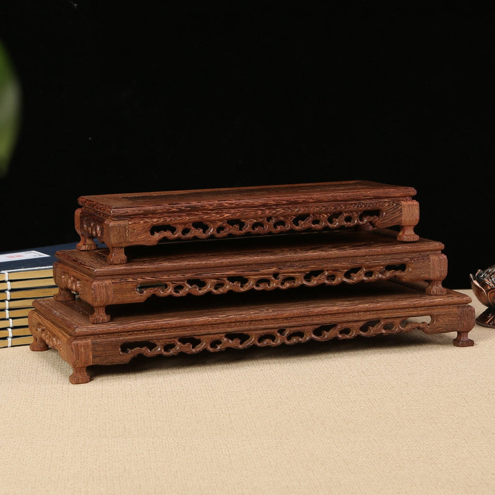 Wooden Stone Purple Clay Pot Display Stand – Mahogany Solid Wood Base Bracket