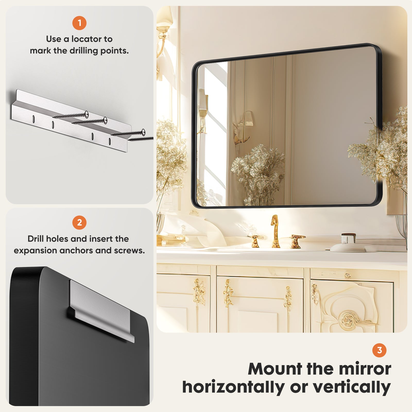 Wall Vanity Mirror – Matte Black Framed Rectangular Bathroom Mirror