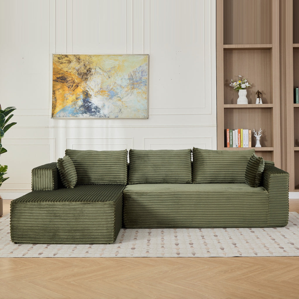 L-Shaped Compression Sofa Bed with Corduroy Fabric – Convertible Sectional Sleeper Couch for Small Apartments & Living Rooms