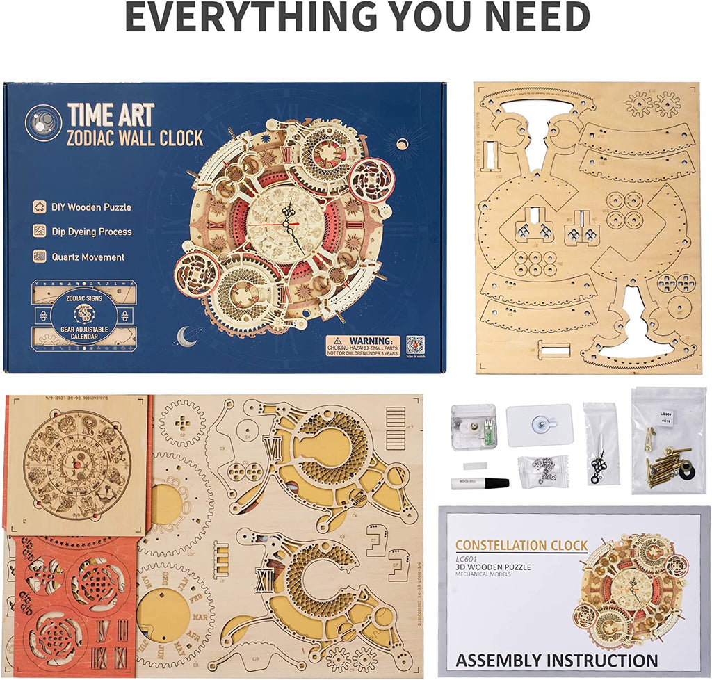 Zodiac Wall Clock – Robotime ROKR Time Art 3D Wooden Puzzle Clock Model Kit