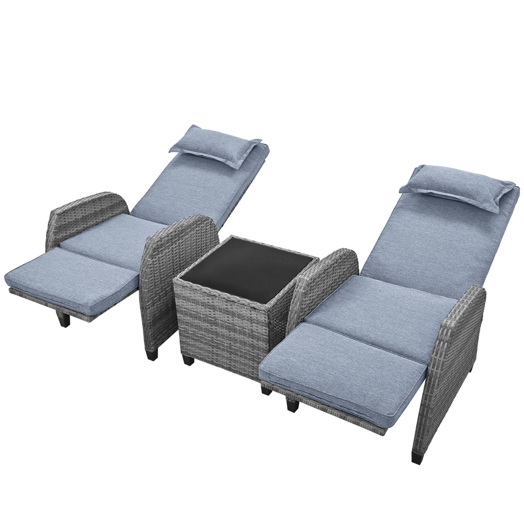 U-Style Outdoor Rattan 2-Person Set with Coffee Table – Adjustable Patio Seating for Courtyard, Balcony & Poolside