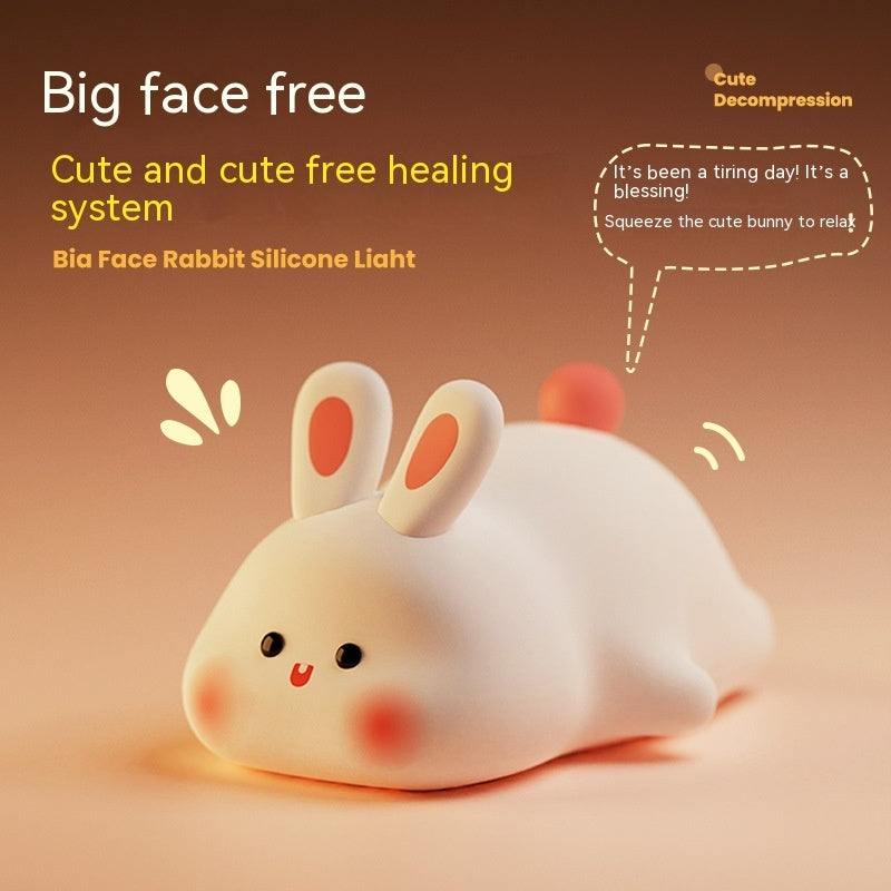 Cute LED Night Light Touch Sensor – Big Face Rabbit Silicone Kids Night Lamp