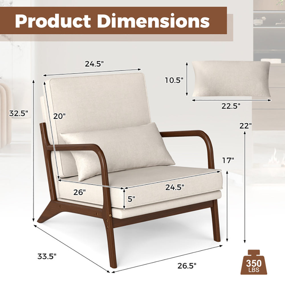 Modern Accent Chair with Rubber Wood Armrests & Removable Cushions