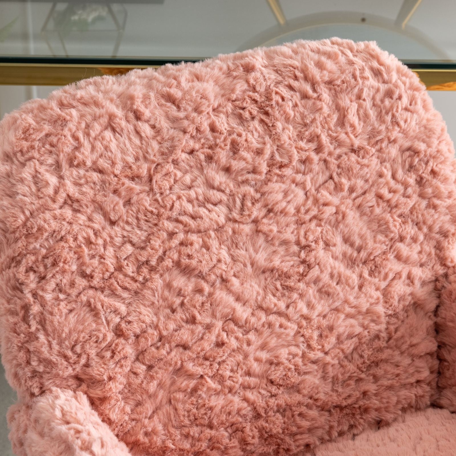 A&A Furniture Pink Office Chair – Faux Rabbit Fur Adjustable Swivel Desk & Vanity Chair with Gold Metal Base