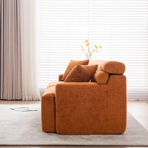 Orange Compression Sofa – 4-Seater Modular Chenille Sofa with Pillows