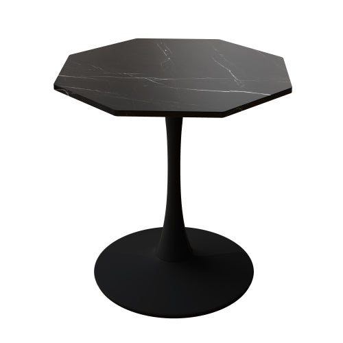 31.5" Modern Octagonal Coffee Table – Black Marble Top with Metal Base