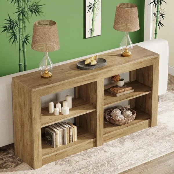Rustic Wood Console Table with 3-Tier Storage – Modern Entryway & Sofa Table