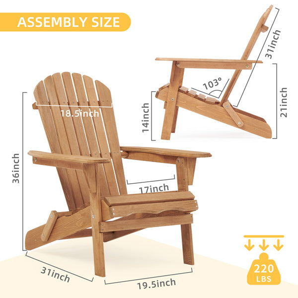 Wooden Outdoor Folding Adirondack Chair Set of 2 – Solid Wood Beach & Patio Lounge Chairs