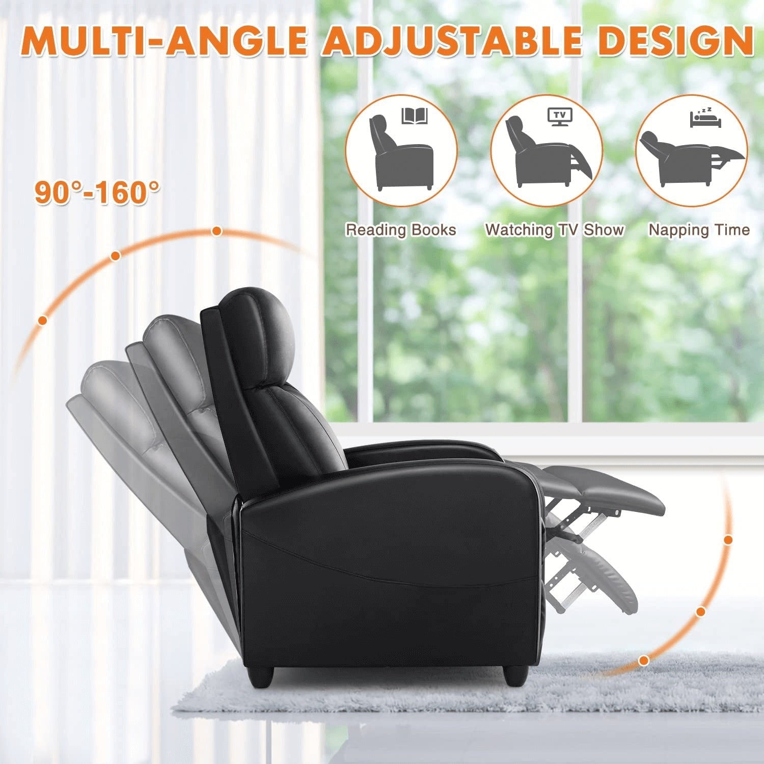 Manual Lounge Chair – Adjustable Recliner with Massage & Heating
