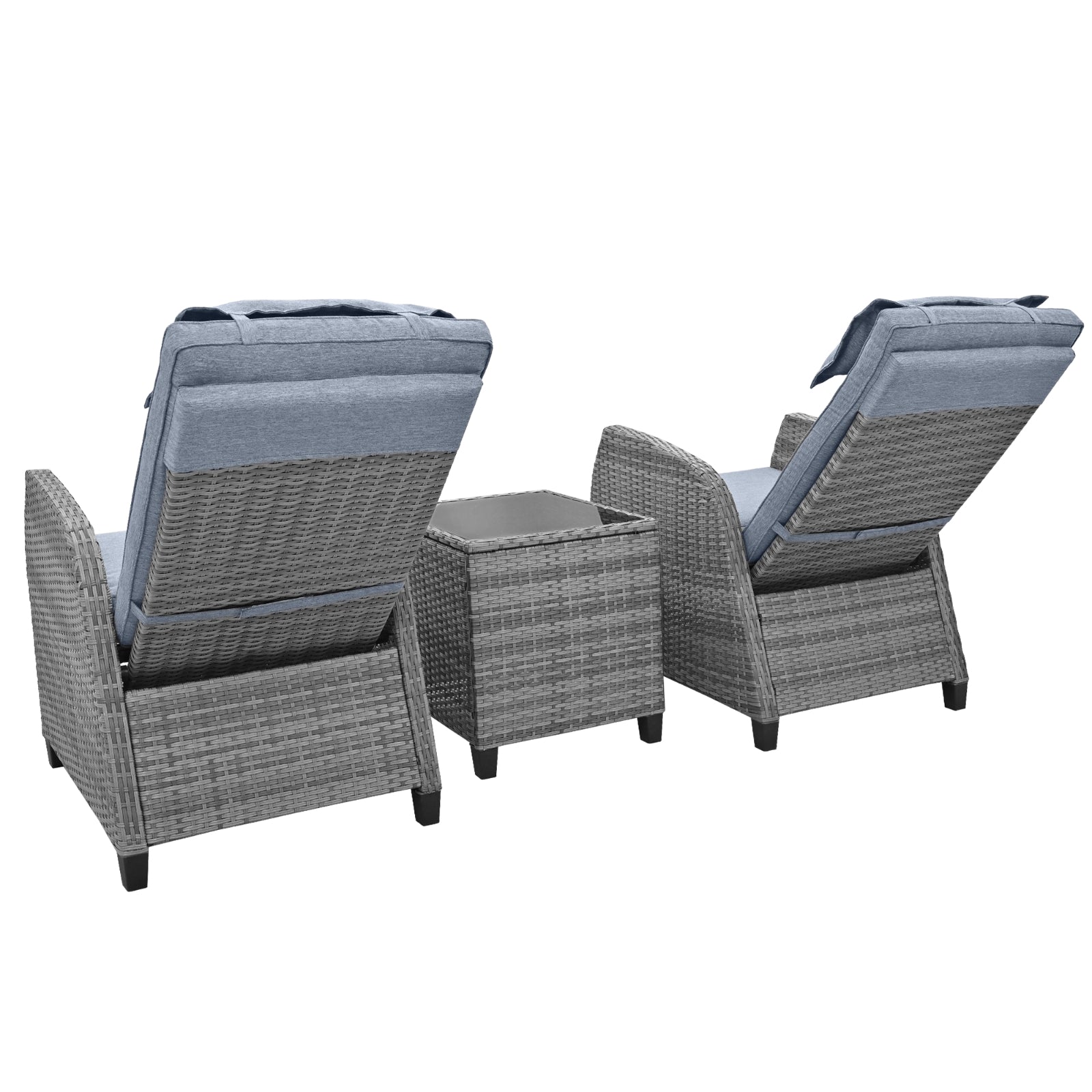 U-Style Outdoor Rattan 2-Person Set with Coffee Table – Adjustable Patio Seating for Courtyard, Balcony & Poolside
