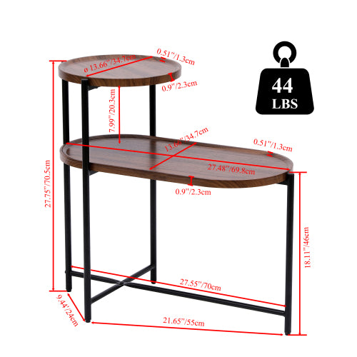 Small 2-Tier Modern Coffee Table – Walnut Brown Sofa Side Table with Wood Storage Shelf