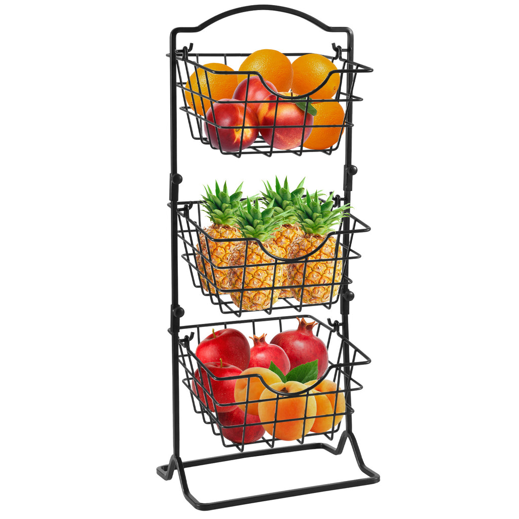 Simple Multi-Layer Iron Storage Shelf – 3-Tier Fruit & Vegetable Basket (Black)