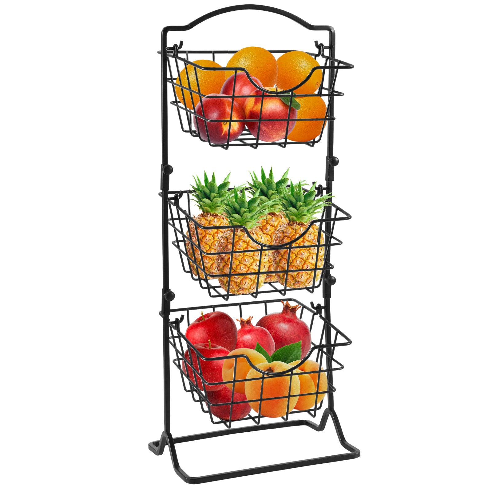 Simple Multi-Layer Iron Storage Shelf – 3-Tier Fruit & Vegetable Basket (Black)