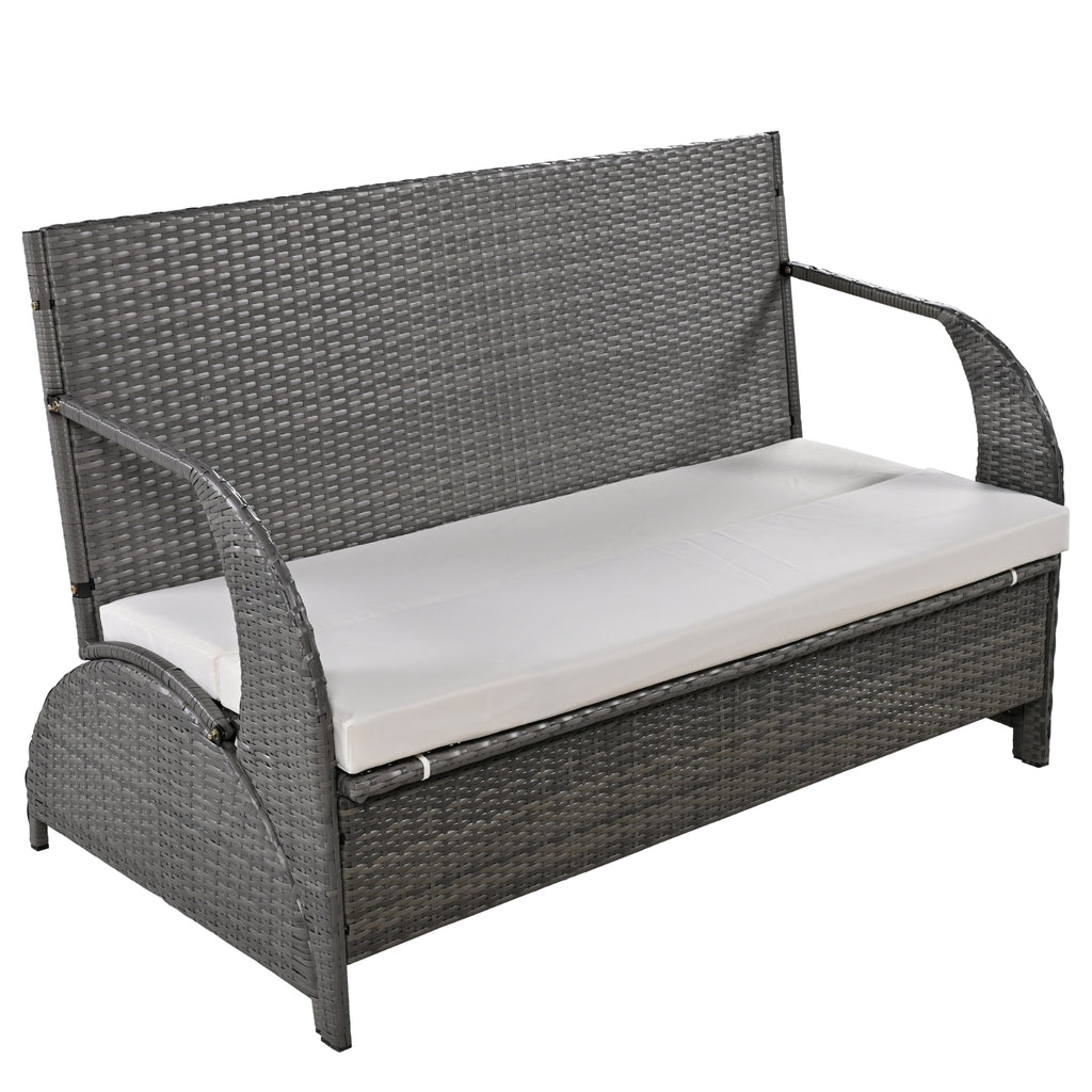 U-Style Outdoor Loveseat Convertible to 4 Seats with Table – HDPE Patio Furniture Set (Beige)