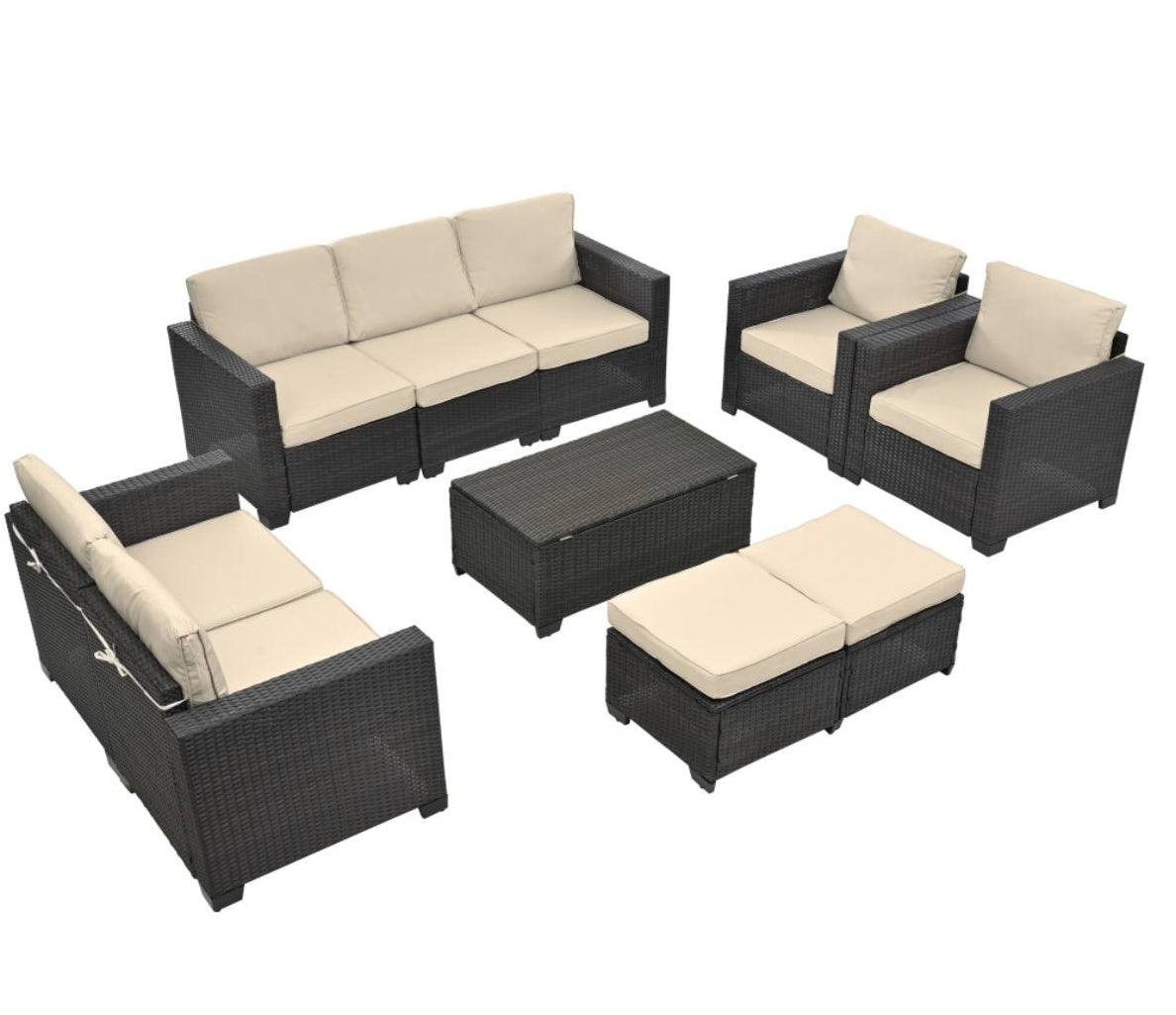 Modular Outdoor Sectional Sofa Set with Coffee Table and Ottomans