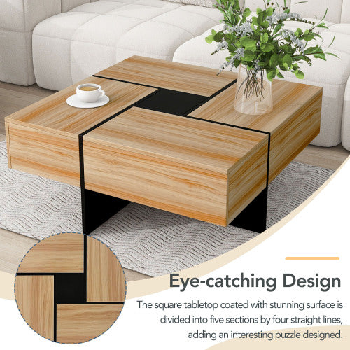 Modern Square Coffee Table with Hidden Storage & Sliding Top – High-Gloss Center Table (Brown)