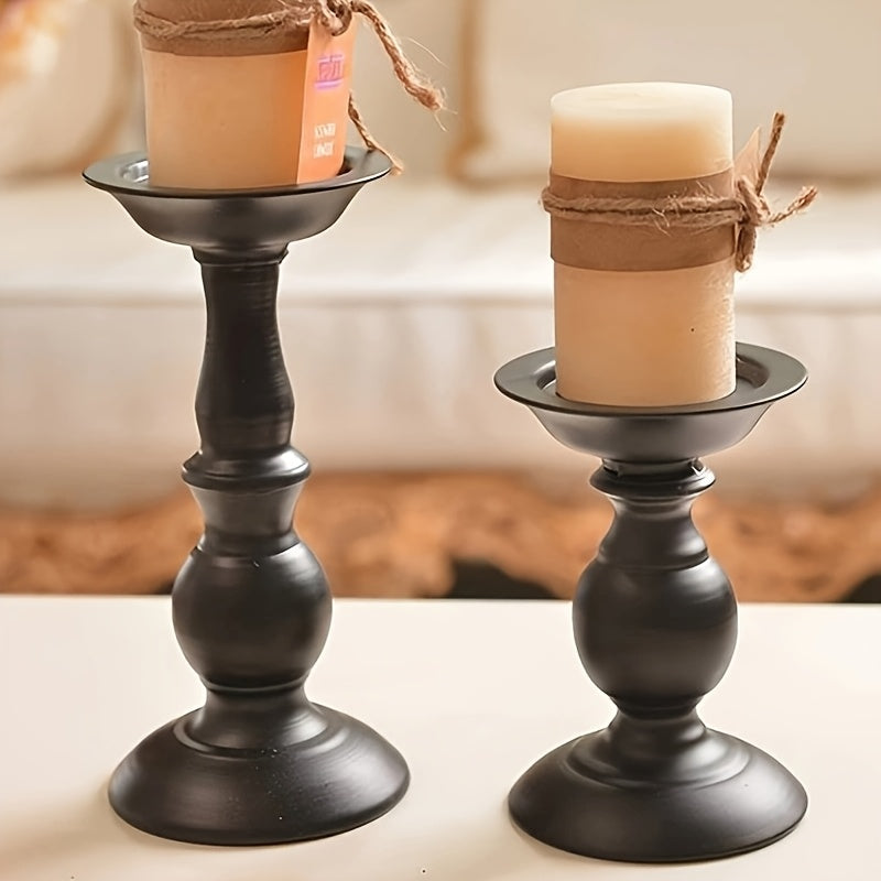 2PCS Elegant Metal Pure Black Candle Holders – Luxury Home & Holiday Décor