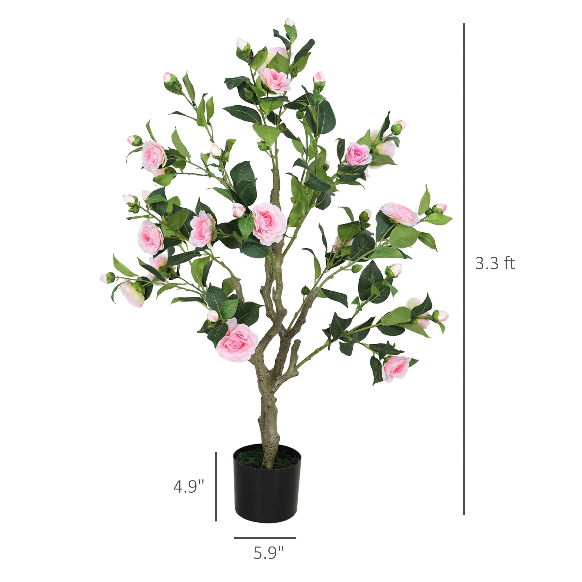 Artificial Camellia Flower Plants (Set of 2) – Indoor Faux Plants with Pot for Home Décor