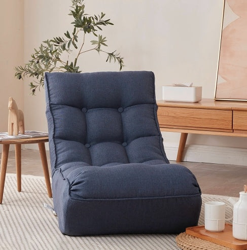 Japanese Style Single Sofa Reclining Floor Chair – Adjustable Lazy Tatami Chair (Navy)