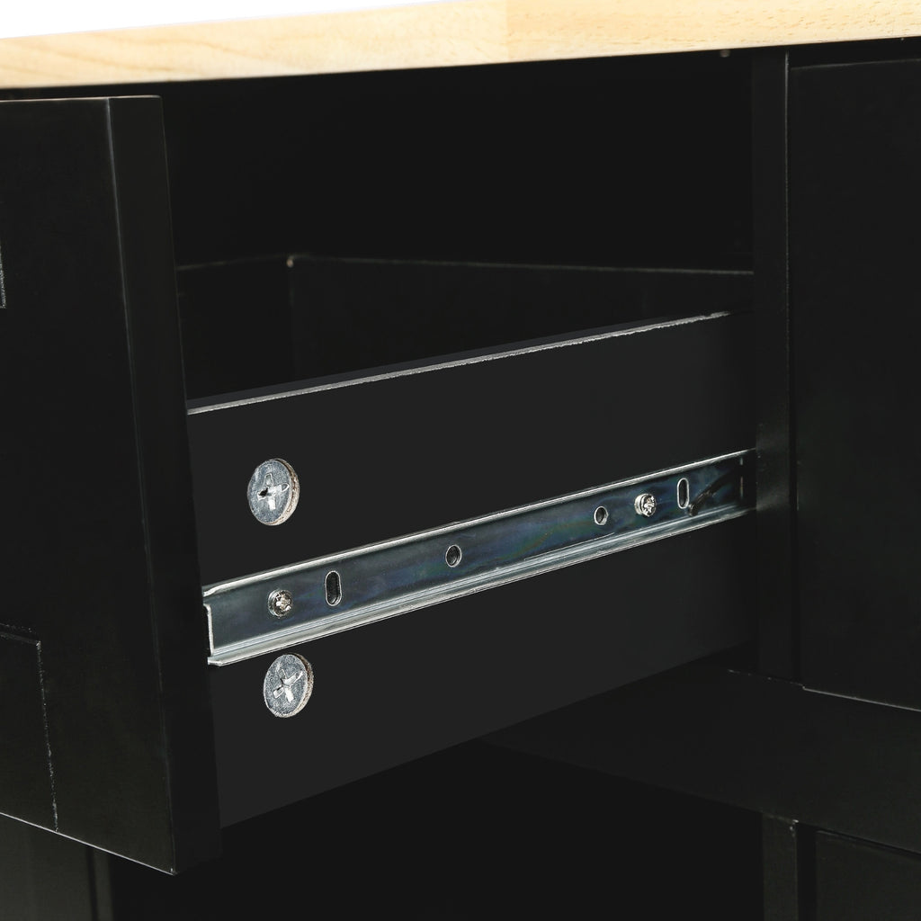 Kitchen Cart with Rubberwood Drop-Leaf Countertop & Storage Cabinet – Rolling Kitchen Island on Wheels, Black