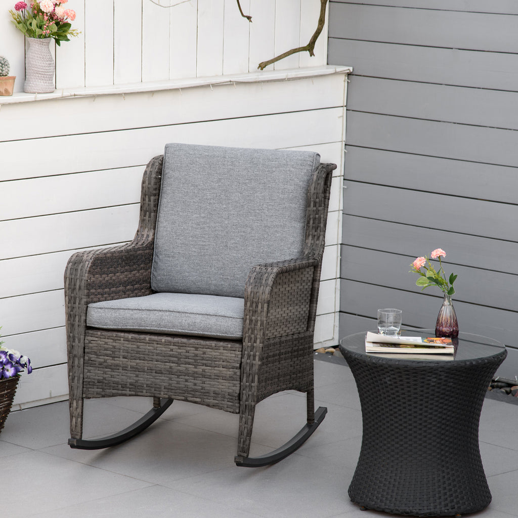 Outdoor Rattan Rocking Chair with Cushions – All-Weather Patio & Porch Rocker