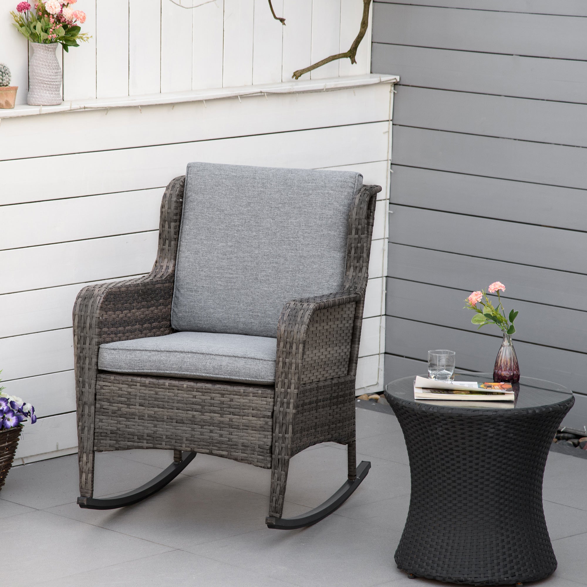 Outdoor Rattan Rocking Chair with Cushions – All-Weather Patio & Porch Rocker