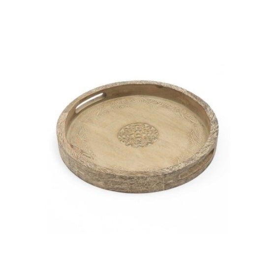 Round Mango Wood Serving Tray – 18" Rustic Wooden Tray for Stylish Entertaining & Home Décor