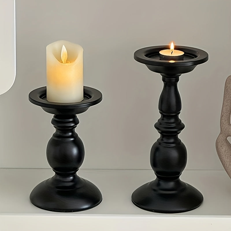 Elegant black metal candle holders set for modern home decor