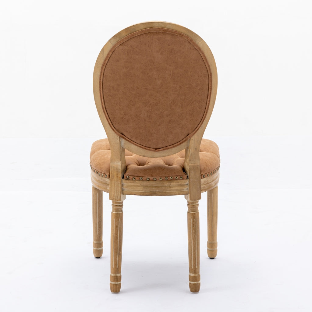 French Style Solid Wood Dining Chairs Set of 2 – Antique Design PU Leather Upholstered Chairs (Orange)
