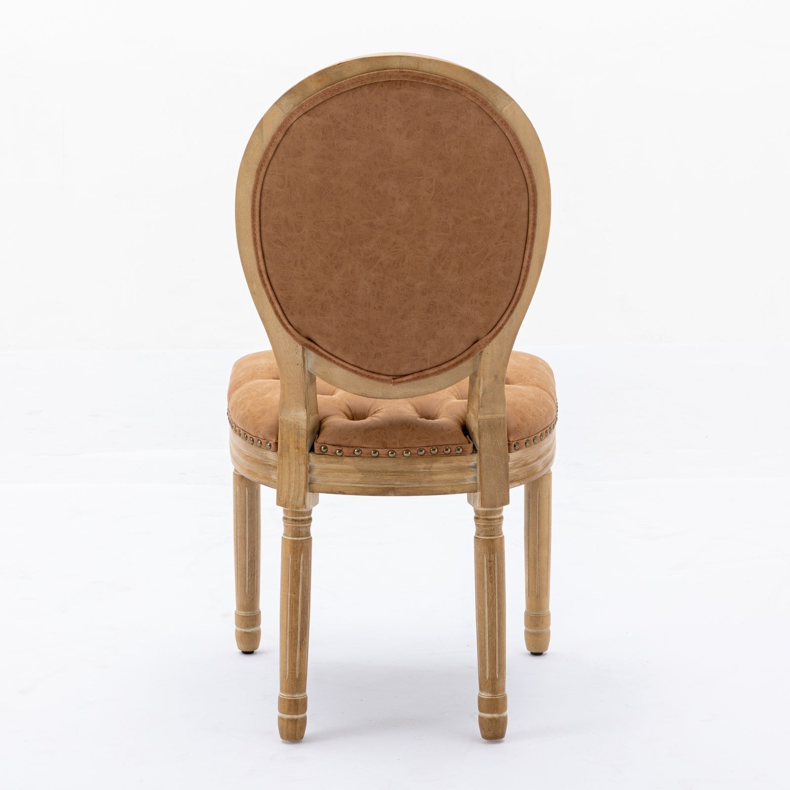 French Style Solid Wood Dining Chairs Set of 2 – Antique Design PU Leather Upholstered Chairs (Orange)