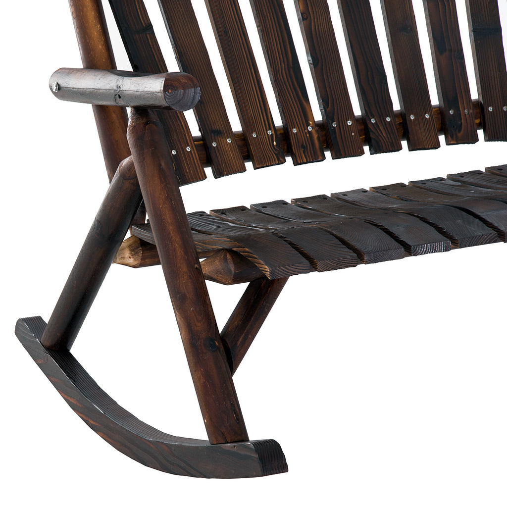 Classic Wooden High-Back Rocker – Carbonized Outdoor Rocking Chair for Garden Serenity
