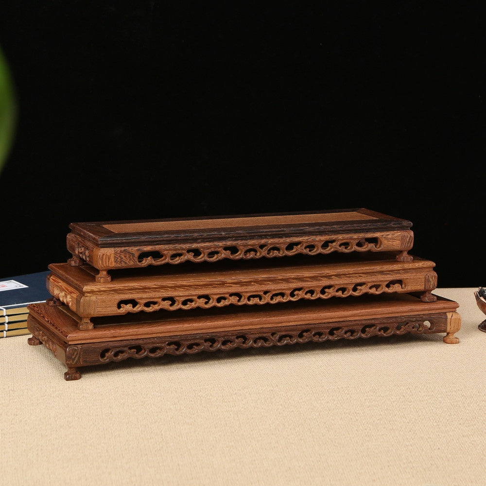 Wooden Stone Purple Clay Pot Display Stand – Mahogany Solid Wood Base Bracket