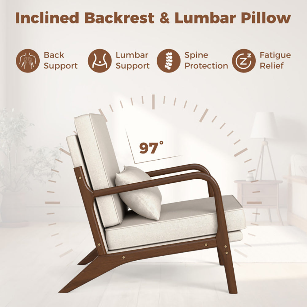 Modern Accent Chair with Rubber Wood Armrests & Removable Cushions