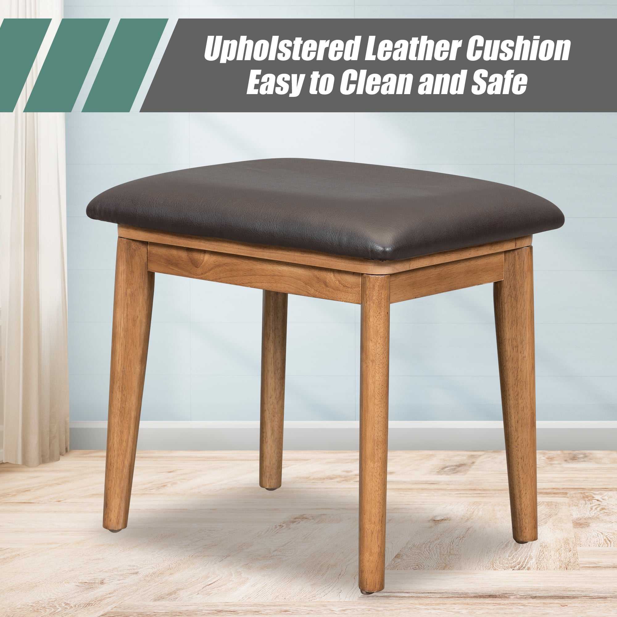 43.3" Classic Wood Makeup Vanity Set with Flip-Top Mirror & Stool – Brown Dressing Table with Drawers