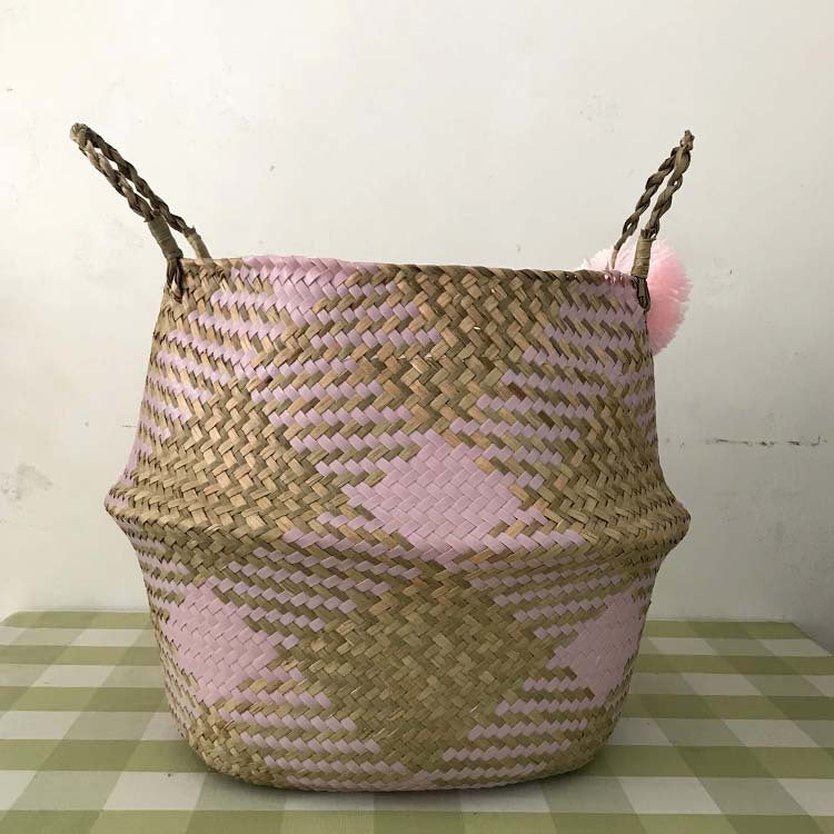 Straw Woven Fruit Folding Kitchen Decoration Basket – Multi-Purpose Storage & Flower Basket
