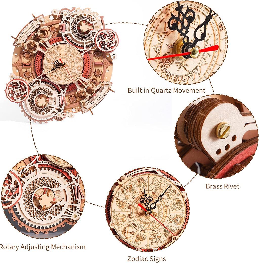 Zodiac Wall Clock – Robotime ROKR Time Art 3D Wooden Puzzle Clock Model Kit