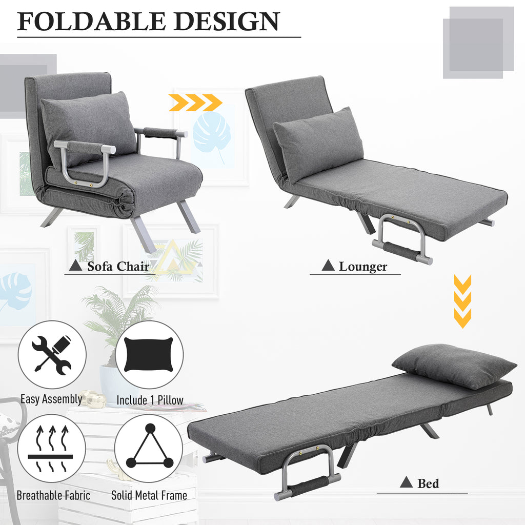 Single Person Folding 5-Position Convertible Sofa Bed Sleeper Chair – Light Grey