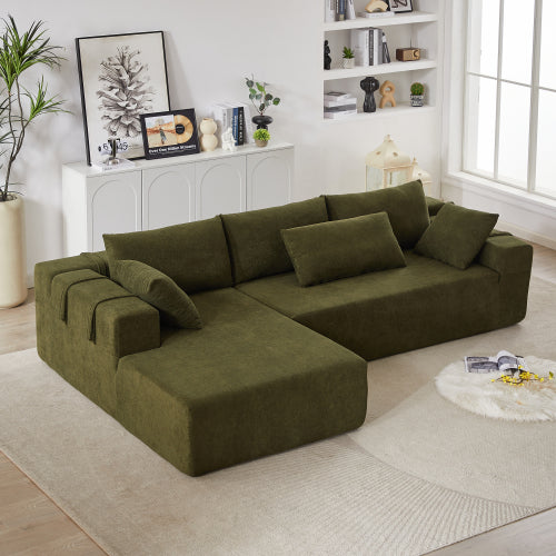 Modern Chenille Upholstered Modular Sectional Sofa – 108" L-Shaped Couch with 6 Pillows