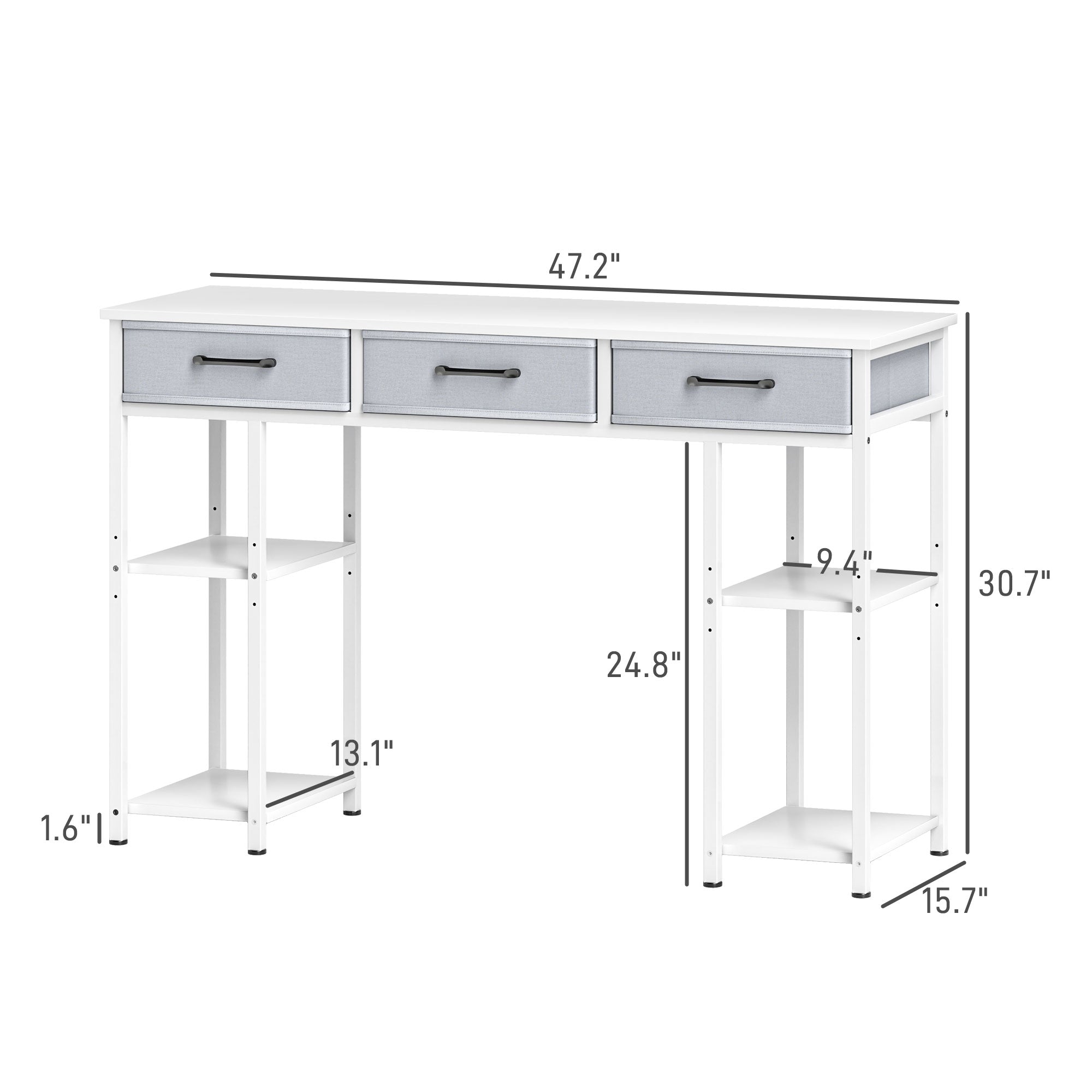 47" Small Computer Desk with Fabric Drawers – Home Office Desk with Adjustable Shelves, White
