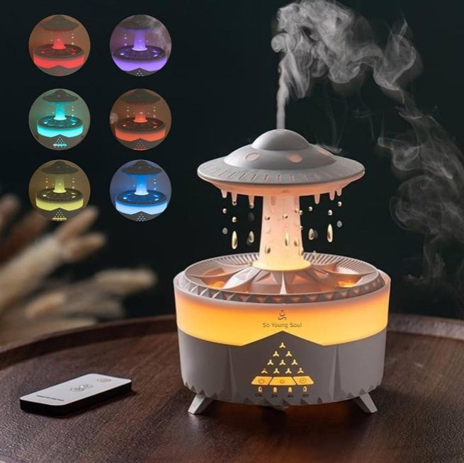Mushroom Air Humidifier with 7-Color LED Lights & Aromatherapy – Rain Cloud Mist Diffuser for Home & Office (150ml)