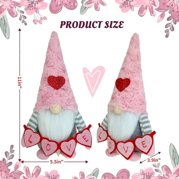 Valentine Special Gnomes Decorations for Home – Pink Plush Scandinavian Tomte Elf Ornaments