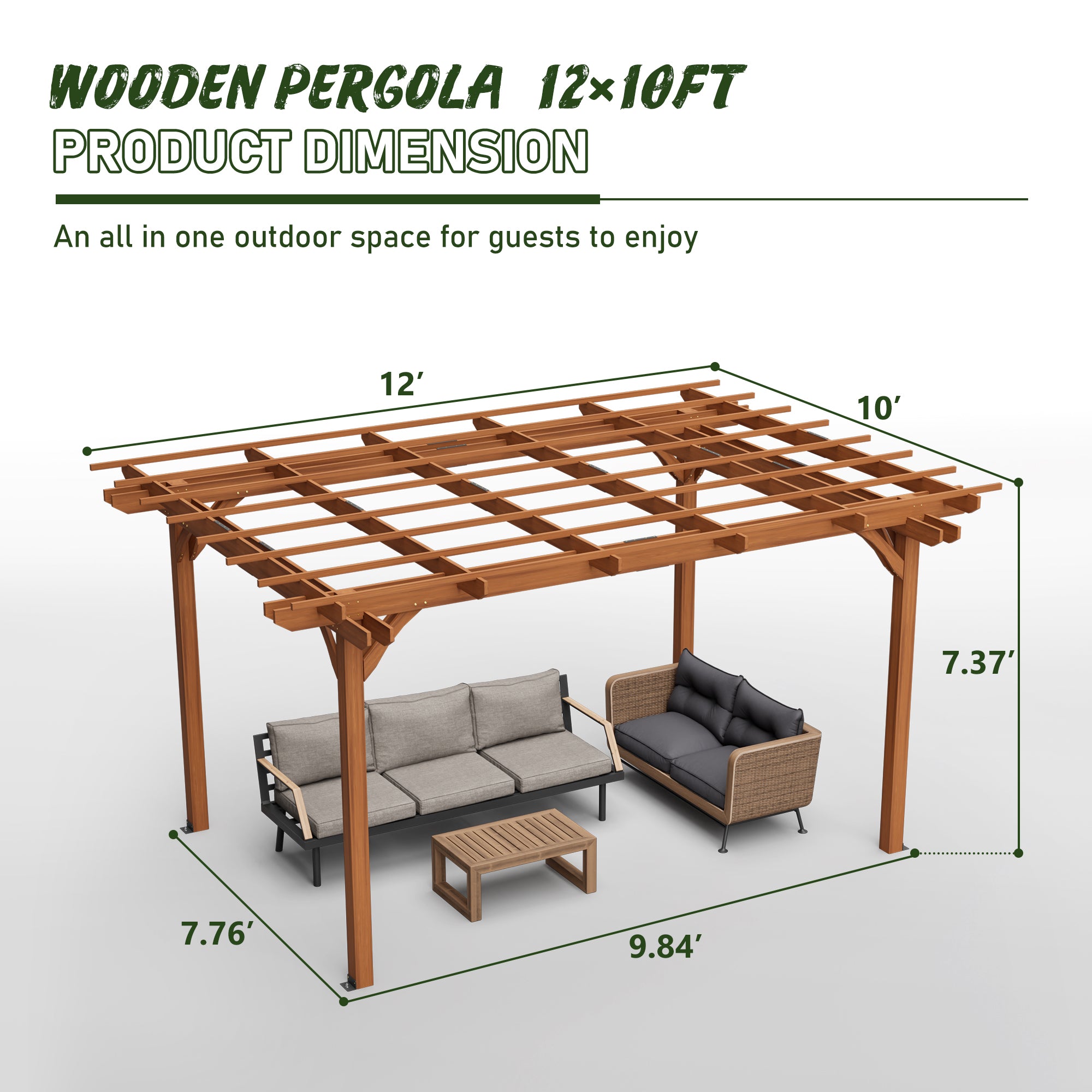Outdoor Wooden Pergola Gazebo – Patio & Garden Pergola for Climbing Plants (Brown)
